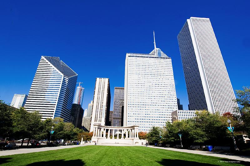 20081030_123507 D3 2x3 P1 srgb.jpg - Skyscrapers (view from Millenium Park).   Millenium Park was built on parts of Grant Park and completed in 2004.   It is a public park.